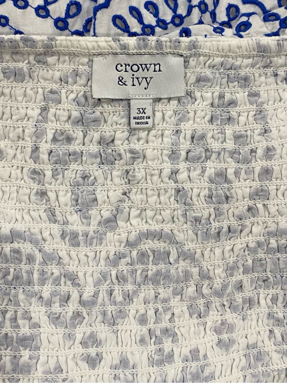 Crown & Ivy Women’s Blue and White Eyelet Ruffles Smocked Sun Dress Size 3X - Picture 6 of 14